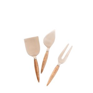 Juego de cuchillos esparcidores de queso de acero inoxidable de 3 uds al por mayor indio con mango de madera utilizado para herramientas de queso cubiertos de desayuno - Product Image 1