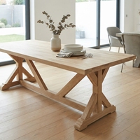 Table à manger rectangulaire en teck recyclé, style rustique moderne et luxueux, avec pieds en X, écologique, pour hôtel, salle à manger