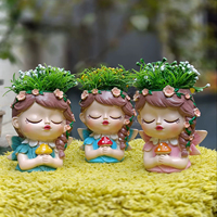 Petit pot de fleurs en polyrésine Mushroom Girl, moderne, décoratif pour la maison et le jardin, pour bonsaï, peint à la main, écologique, vente en gros