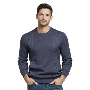 เสื้อสเวตเตอร์คอกลมลายเคเบิ้ลสำหรับผู้ชาย ดีไซน์ทันสมัยและอบอุ่น ผลิตจากผ้าฝ้ายถัก เหมาะสำหรับฤดูใบไม้ร่วง/ฤดูหนาว มีไซส์พลัสไซส์ให้เลือกหลายขนาด - Product Image 1