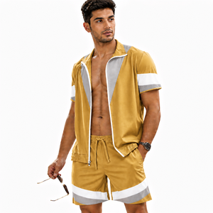 Custom Logo Men <b>Tracksuit</b> Set Short Sleeve Zip Shirt Shorts OEM Manufacturer - Product Image 4