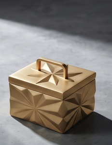 Wholesale Decorative Geometric Metallic Date Box <b>Gold</b> Finish Dry Fruits Organizer Luxury Festive Gift Packaging Tin Container - Product Image 3