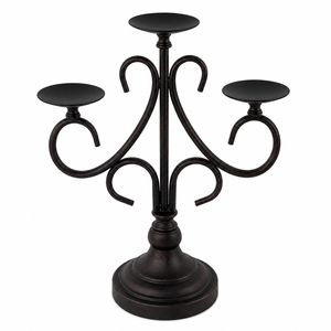 Antique <b>Black</b> Iron 3 Arm Metal <b>Candelabra</b> Table Centerpiece Vintage Scroll Pillar Candle Holder For Wedding Event Home Decor - Product Image 1