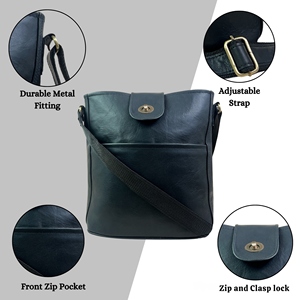 Sac bandoulière noir en cuir véritable fait main pour femmes |   Sac à main décontracté à porter à l'épaule et en bandoulière - Product Image 3