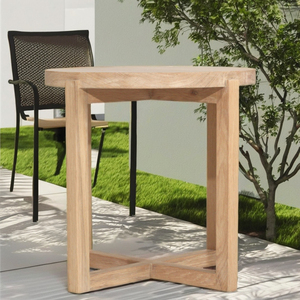 Table d'appoint d'extérieur en bois de teck massif couleur naturelle moderne 50x50x50 cm pour jardin plage parc hôtel villa mobilier d'extérieur - Product Image 1
