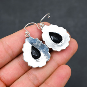 Boucles d'oreilles personnalisées en topaze bleue de Londres créée en laboratoire, en argent sterling 925, 1,9 pouce, bijoux en pierres précieuses faits à la main, boucles d'oreilles fines antiques, cadeau - Product Image 3