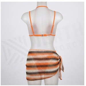 Ensemble bikini imprimé géométrique orange pour femme, haut dos nu, bas à nouer sur les côtés, style asymétrique, maillot de bain deux pièces, tenue de plage - Product Image 3