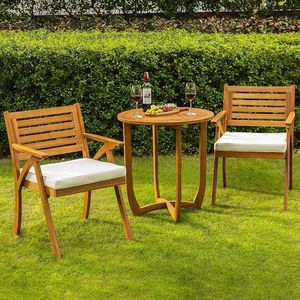 Outdoor Wood Garden Chair Cushioned Patio <b>Dining</b> Seat Slatted Back <b>Armchair</b> for Yard Patio - Product Image 4