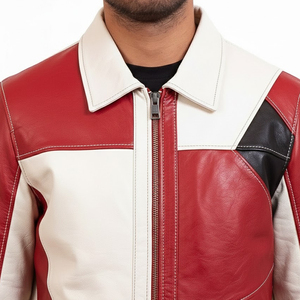 Veste d'hiver pour homme en cuir véritable de haute qualité, col montant, respirante, coupe-vent, color block, personnalisable - Product Image 3