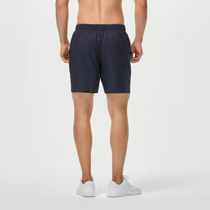 Men's Navy Solid Color Quick Dry Elastic Waist Shorts Mid Length Polyester Casual Sport Wear - Product Image 6