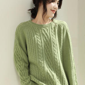 Suéter de punto grueso coreano de cuello redondo para mujer, manga larga, liso, informal de invierno, antipilling, 100% lana, ajuste regular - Product Image 2