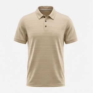 Polo à manches courtes pour homme, beige, 100% polyester, tricoté, séchage rapide, design uni, coupe classique - Product Image 1
