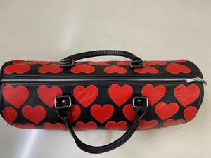 Black Leather <b>Duffel</b> <b>Bag</b> With Red Heart Pattern Zipper Closure <b>Large</b> Capacity Weekender Travel <b>Bag</b> Unisex Soft Handle - Product Image 2
