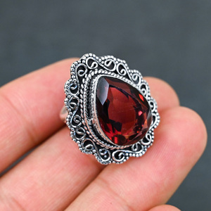 Hot Selling LAB-CREATED Red <b>Garnet</b> Silver Plated Beautiful Pear Cut Gemstone <b>Ring</b> Handmade Wedding Party Jewelry - Product Image 2
