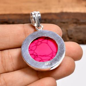 Colgante de piedra preciosa turquesa rosa de forma redonda, plata de ley 925, hecho a mano, joyería bohemia, regalo para ella - Product Image 2