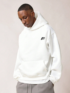 Sweat-shirt à capuche blanc surdimensionné pour homme, 100 % coton French Terry, coupe classique, couleur unie, avec poches, idéal pour l'automne, fabriqué aux États-Unis - Product Image 5