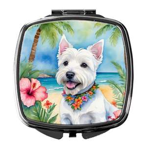 Espejo de maquillaje de viaje compacto Westie Luau para mujer, espejo decorativo de bolsillo de mano plegable, regalo para niñas - Product Image 1