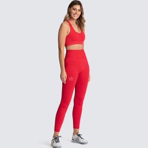Women's <b>Pink</b> Seamless Breathable Spandex/Nylon Yoga Set High Waist Full Length Leggings Sports Bra Racerback Scoop Neck Two - Product Image 3