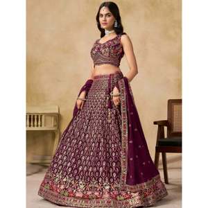 <b>Wedding</b> Wear Maroon Zari Embroidered Georgette Lehenga Choli - Product Image 5