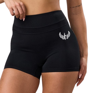 Shorts de sport pour femmes en maille noire à taille haute, extensibles, pour la gym, le fitness, l'entraînement et les activités sportives - Product Image 1