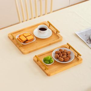 Plateau de service moderne en bambou avec poignées métalliques, motif fruits, plat décoratif pour mariage, thé, café et collations - Product Image 1