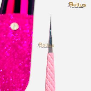 Bellus International Salon Grade Pink Straight Fiber Tip Lash Tweezers Stainless Steel Smooth <b>Silver</b> Tips Eyebrow Use Wholesale - Product Image 1