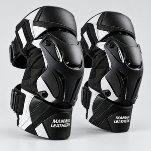 Protector de rodilla para motocicleta Manwa Leathers, protector rígido de cuero negro y amarillo, protector de rodilla para motocicleta, carcasa rígida, negro y amarillo - Product Image 3