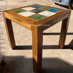 Mesa de Comedor Rústica Hecha a Mano de Madera de Teca Reciclada, Color Natural, para Interiores, Hogar, Restaurante, Muebles Duraderos - Product Image 4