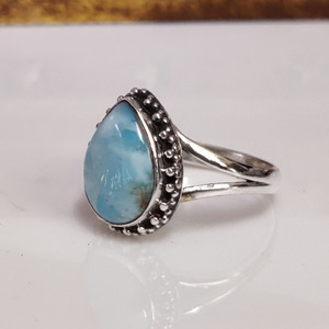 Bague Larimar en Argent Sterling 925, Pierre Précieuse Taillée Poire, Bijou de Déclaration pour Mariage, Fiançailles, Anniversaire, Sertissage Bezel - Product Image 3