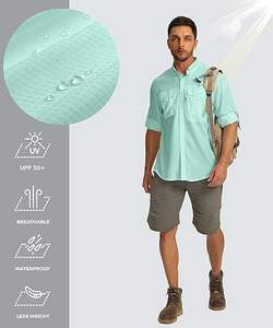 Chemise de camping respirante, imprimée, coupe-vent, imperméable, antibactérienne, en polyester et élasthanne, UPF 50, 180g, pour activités de plein air et protection solaire - Product Image 4