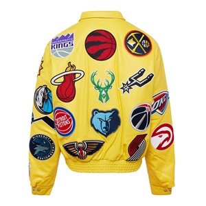 เสื้อแจ็คเก็ตหนังวีแกนแบบคอลลาจ สีเหลือง - Product Image 2