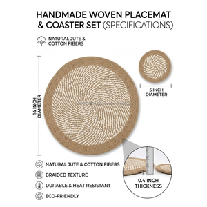 Sustainable Handmade <b>Woven</b> Placemat and <b>Coaster</b> Set Reusable Fabric Dining Table Mats Wholesale OEM - Product Image 2