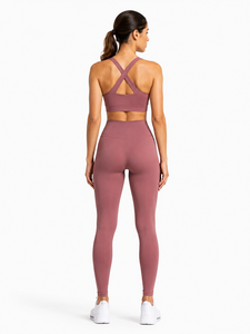 2-Piece Yoga Set Racerback Crop <b>Top</b> High-Waist Full-Length <b>Leggings</b> Seamless Solid Color Breathable Eco-Friendly Spandex/Nylon - Product Image 3