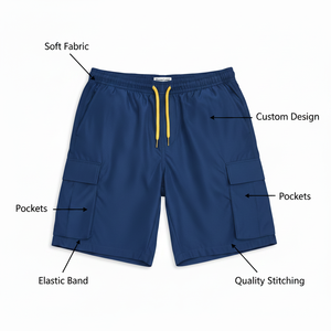 Shorts cargo unisexe 2026, prix usine OEM, avec cordon de serrage, écologiques, séchage rapide, respirants, en tissu polyester-coton - Product Image 6