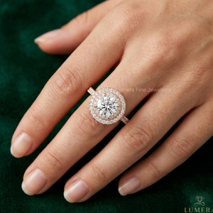 Anillo de Compromiso Ovalado de Lujo con Halo, Diamante Brillante Cultivado en Laboratorio, Acabado en Oro Rosa, Chapado en Rodio, Certificado IGI Elegante Vestido de Novia - Product Image 6