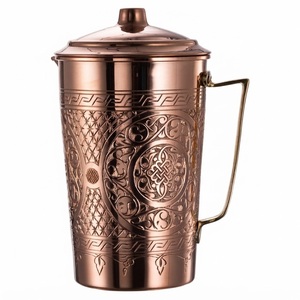 Wholesale Copper <b>Jug</b> Handcrafted Hammered Copper Pitcher Premium Restaurant Hotel Drinkware Metal Water Carafe with Custom Logo - Product Image 5