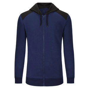 Survêtement bleu à capuche pour homme, sweat-shirt à fermeture éclair intégrale avec poches latérales, couleur unie, jogging décontracté, vêtements d'automne, mélange de polyester et de coton - Product Image 5