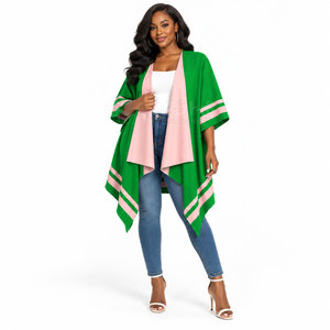 Cosh International Sorority Sisterhood Green Pink Batwing Sleeve <b>Cardigan</b> Long Casual Solid Color Polyester <b>Open</b> <b>Front</b> Sweater - Product Image 3