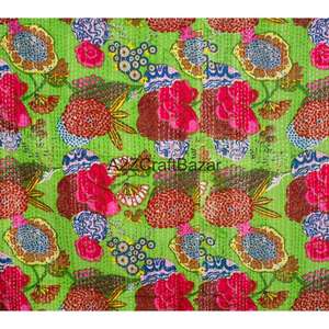 Colcha Kantha Reversible Hecha a Mano con Algodón Orgánico, Estampado Floral Vintage, Colcha Bordada Ecológica de la India - Product Image 2