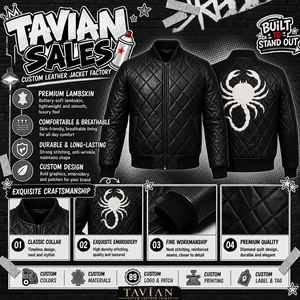 Chaqueta de Cuero Genuino Negra para Hombre, Estilo Bomber Acolchada con Bordado de Araña, Prenda de Invierno Casual y Elegante - Product Image 4