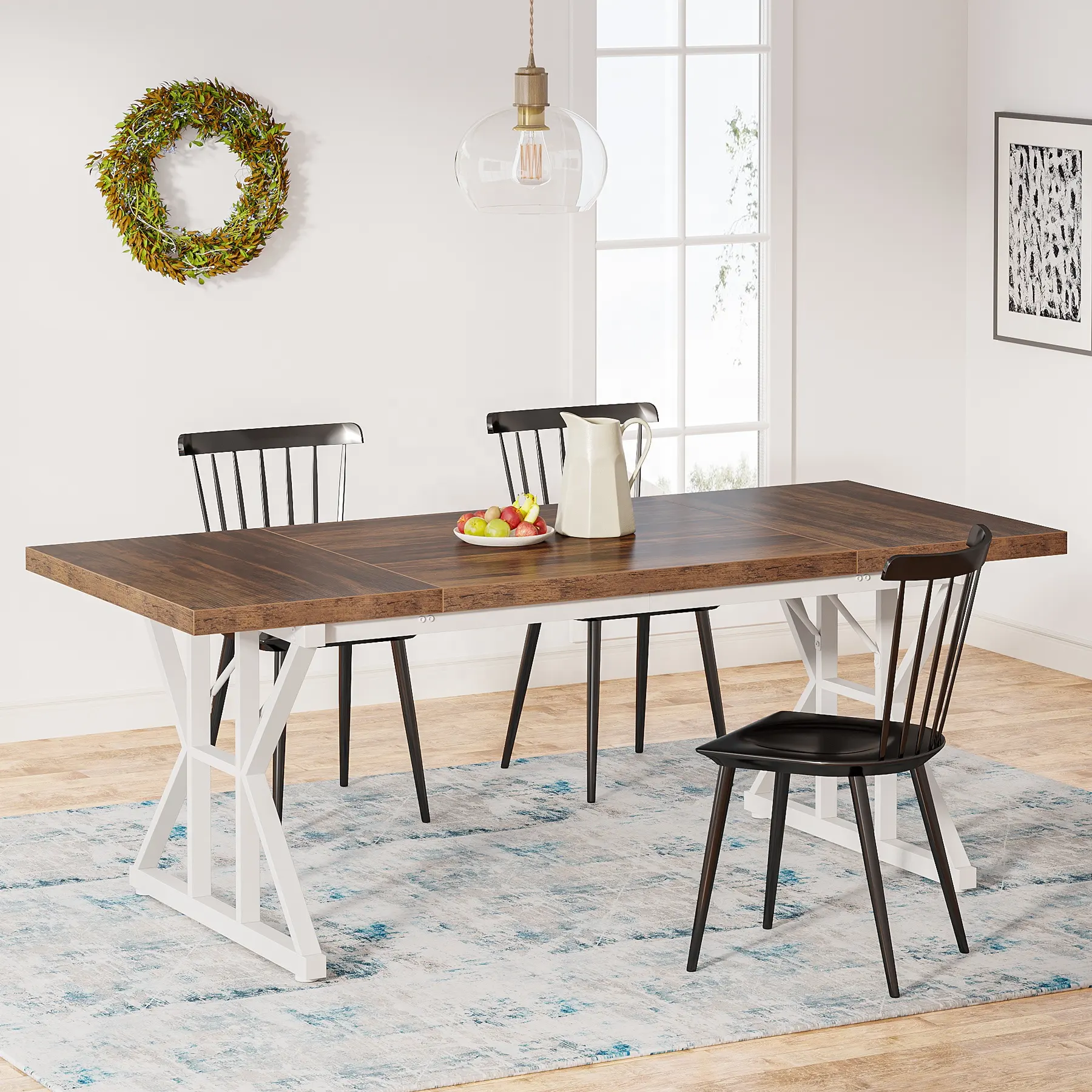 Tribesigns Rectangular Wood Kitchen Metal Farmhouse Restaurant Ultra Dinner Table for 8 Extendable Office Desks