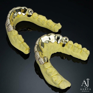 Grillz personnalisés plaqués or avec moissanite, ensemble complet, style Hip Hop, coupe brillant rond, pour cadeau de fête - Product Image 2