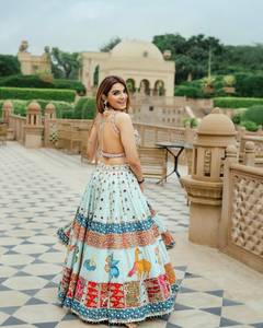 Lehenga de Algodón Muslin con Estampado Digital y Trabajo de Espejo Real, con Blusa sin Coser y Dupatta, Especial para Navratri - Product Image 3