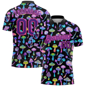 Wholesale Direct industry Custom Black Purple-Pink 3D Magic <b>Mushrooms</b> Psychedelic Hallucination Performance Golf Polo <b>Shirt</b> - Product Image 1