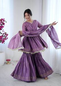 Ensemble de tenue Sharara ethnique Mal Chanderi fait main pour les occasions festives - Product Image 5