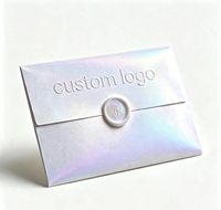 Enveloppe holographique personnalisée, sceau de cire, logo en relief, carte en carton irisé, cartes de vœux, invitations, taille et motif personnalisés