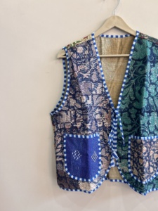 เสื้อกั๊กสไตล์วินเทจสำหรับผู้หญิงและผู้ชาย  ผ้าฝ้ายคันธา  ไม่มีแขน  มีกระเป๋า  ระบายอากาศได้ดี - Product Image 3