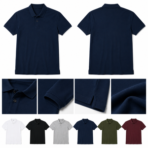 Men's <b>Navy</b> <b>Blue</b> Short Sleeve Polo <b>Shirt</b> 100% Cotton Regular Fit Solid Color Casual Knitted Pique Collar - Product Image 4