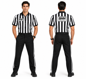 Chemise d'arbitre rayée noire et blanche pour femmes, col polo demi-zip, manches courtes, ajustée, pour arbitres de basketball et de football, performance SHH - Product Image 6