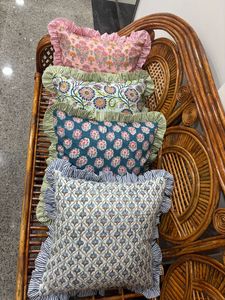Best Handmade Bohemian Cotton Pillow Covers Luxury <b>Indian</b> Block Print Frill Cushion Cover Floral <b>Throw</b> Raffle Customizable - Product Image 2